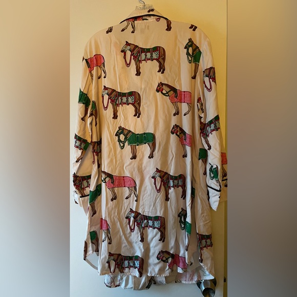 KATIE KIME EQUESTRIAN HORSE THEMED BUTTON FRONT LONG SLEEP PAJAMA SHIRT SIZE LG - Picture 2 of 2